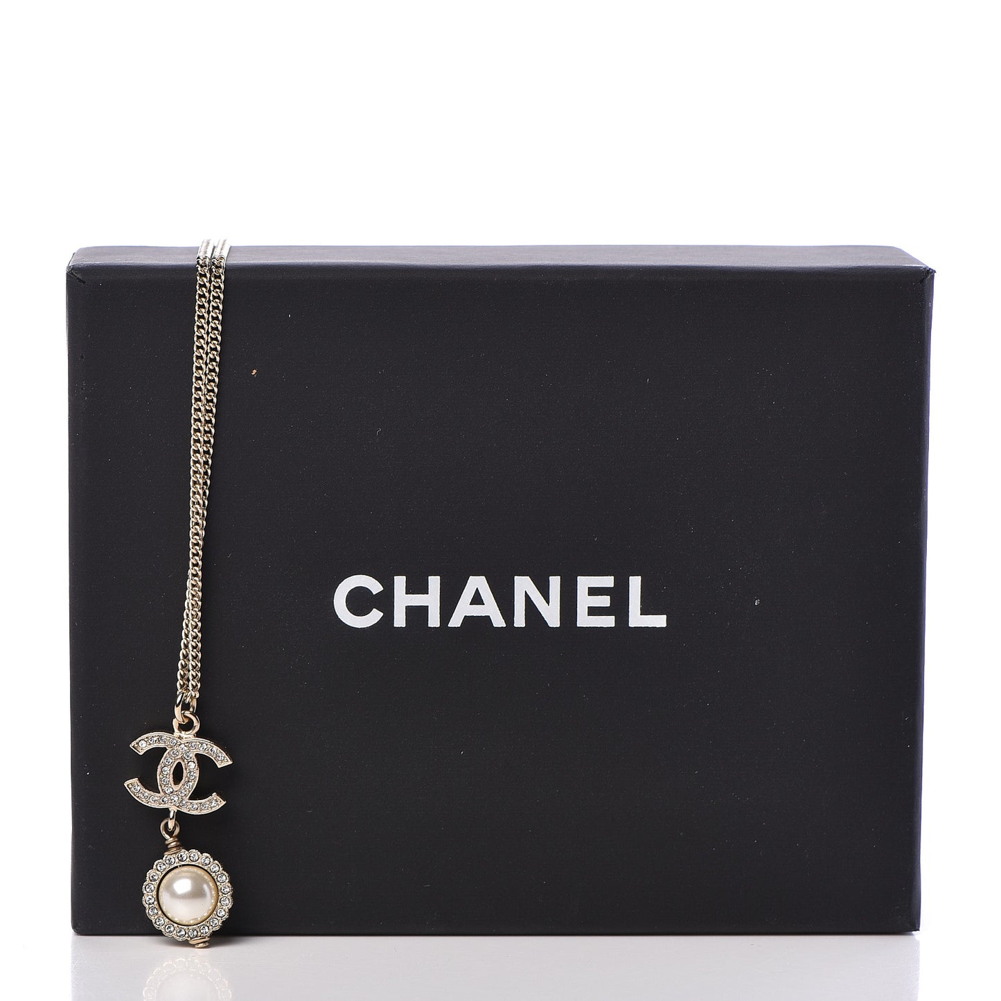 Crystal CC Pearl Drop Necklace Gold