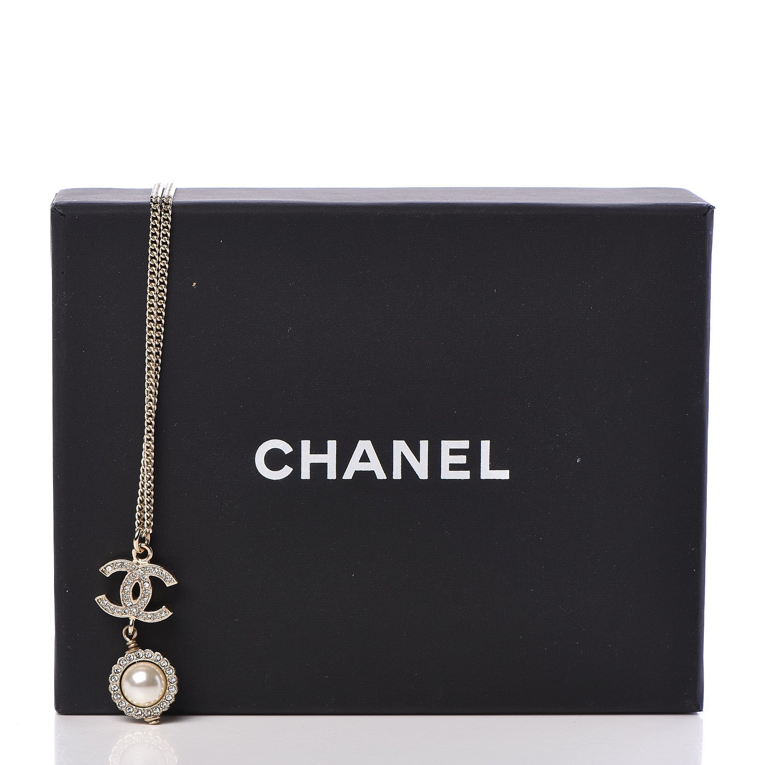 Chanel Crystal CC Pearl Drop Necklace Gold 5 of 5