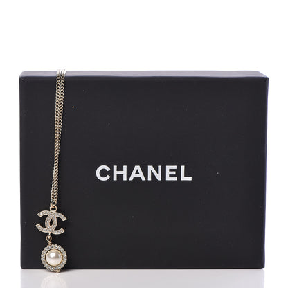 Chanel Crystal CC Pearl Drop Necklace Gold 5 of 5