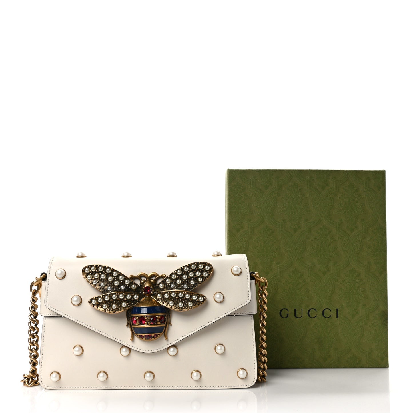 Nappa Pearl Studded Mini Queen Margaret Broadway Shoulder Bag Mystic White