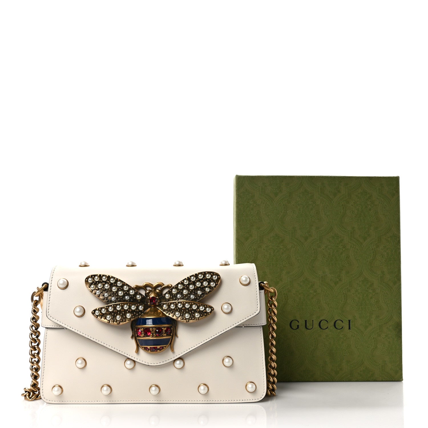 Gucci Nappa Pearl Studded Mini Queen Margaret Broadway Shoulder Bag Mystic White 12 of 12