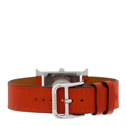 Hermes Stainless Steel Swift Diamond Bezel Mother of Pearl 21mm Heure H Hour Quartz Watch Orange 3 of 4