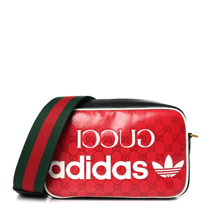 Gucci X ADIDAS Crystal Vintage Monogram Textured Dollar Calfskin Web Trefoil Logo Small Messenger Bag Hibiscus Red Off White Black 1 of 10