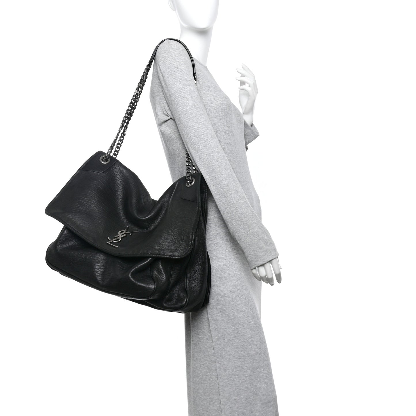 Grained Lambskin Monogram Oversized Niki Chain Satchel Black