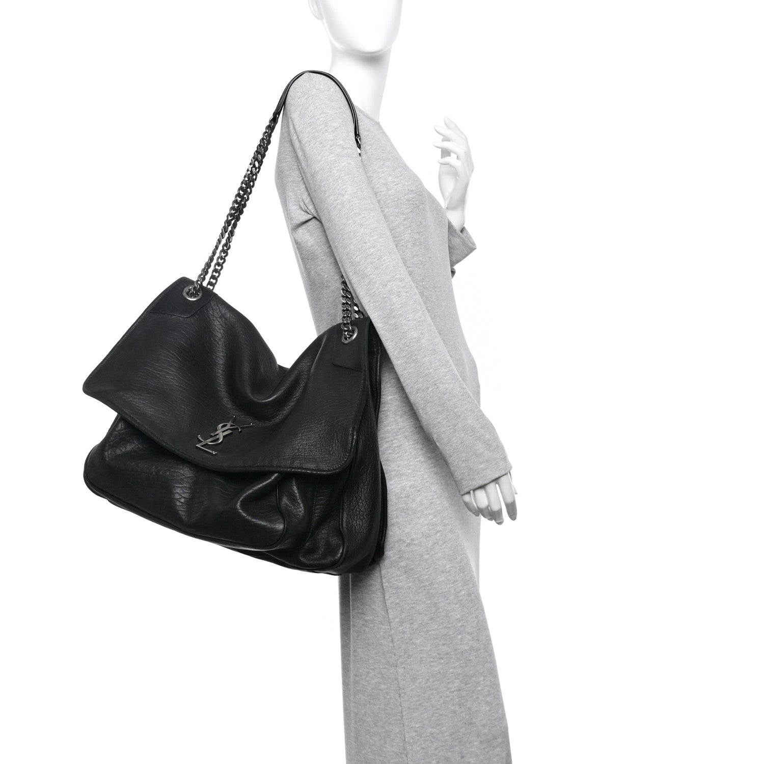 Saint Laurent Grained Lambskin Monogram Oversized Niki Chain Satchel Black 2 of 11