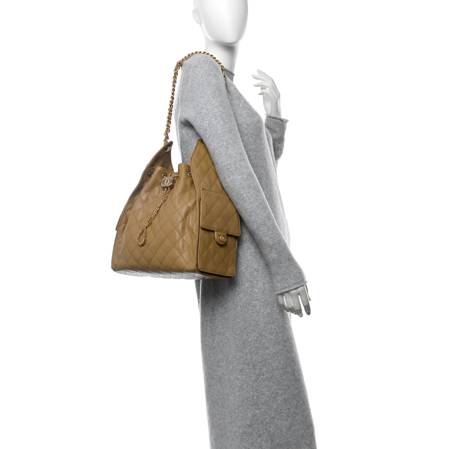 Caviar Quilted Medium Chanel 25 Handbag Dark Beige