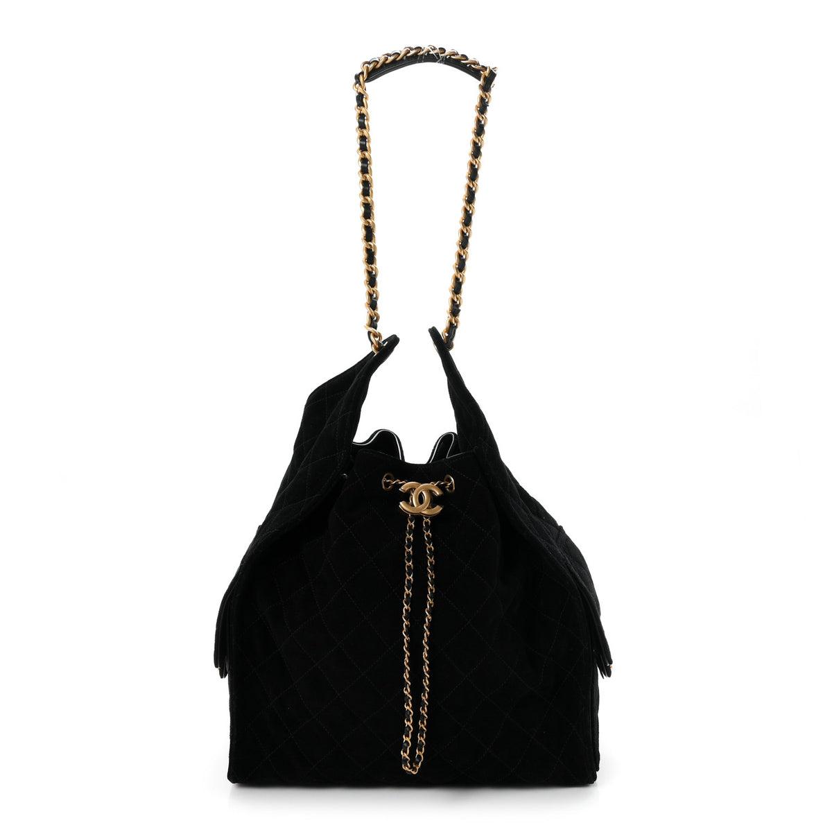 Suede Quilted Medium Chanel 25 Handbag Black