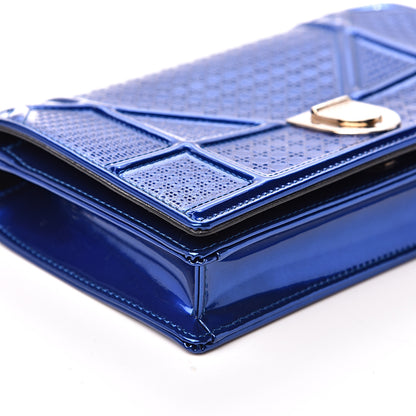 Christian Dior Metallic Patent Micro-Cannage Diorama Wallet on Chain Pouch Mirror Blue 6 of 7