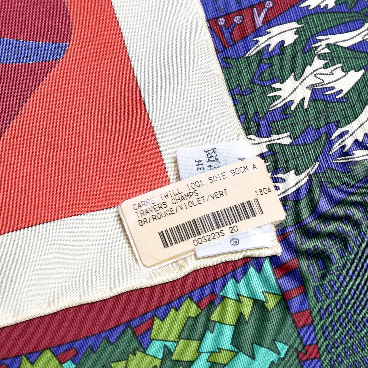Hermes Silk A Travers Champs Scarf 90 Rouge Violet Vert 4 of 5