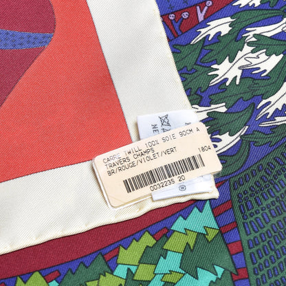 Hermes Silk A Travers Champs Scarf 90 Rouge Violet Vert 4 of 5
