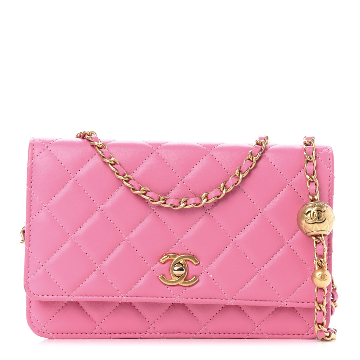 Chanel Lambskin Quilted CC Pearl Crush Wallet on Chain WOC Pink 1 of 5