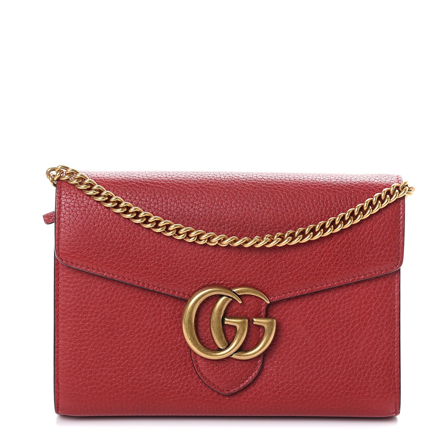 Gucci Calfskin GG Marmont Chain Wallet Vulcanic Red 1 of 7