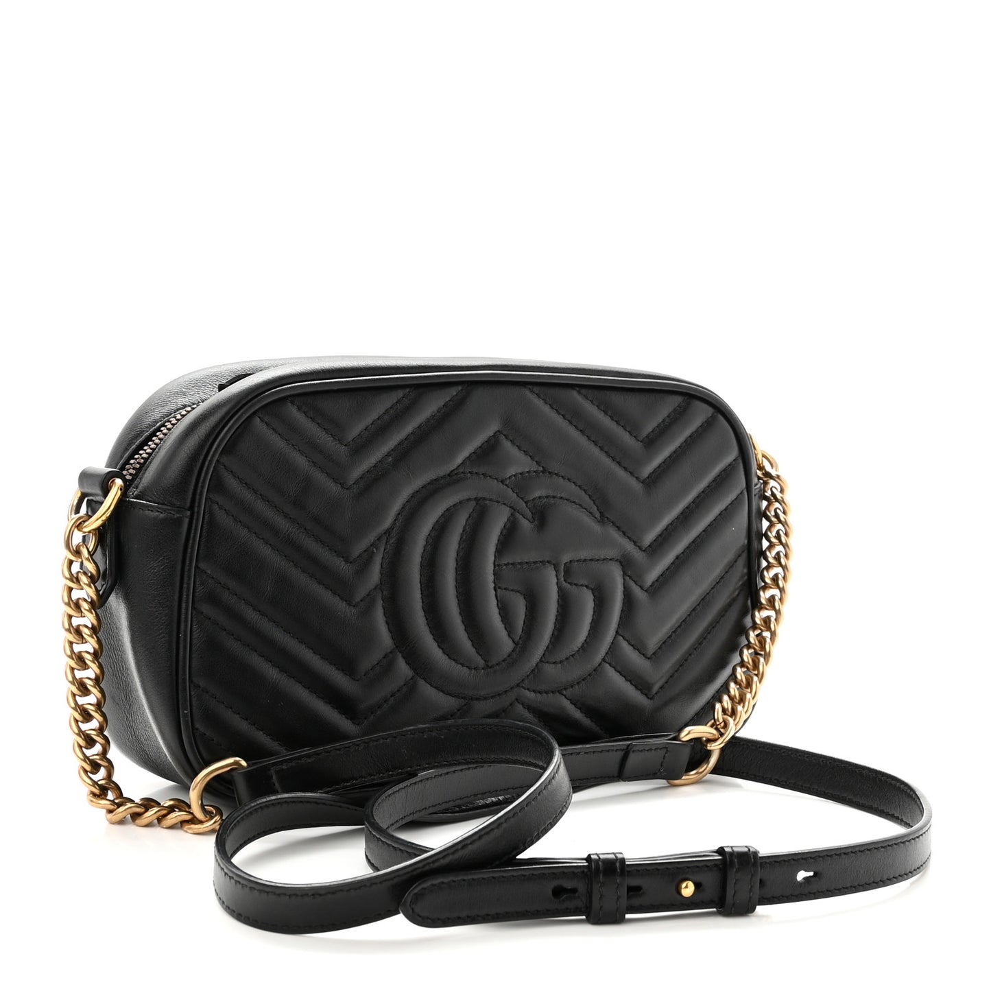 Calfskin Matelasse Small GG Marmont Chain Shoulder Bag Black