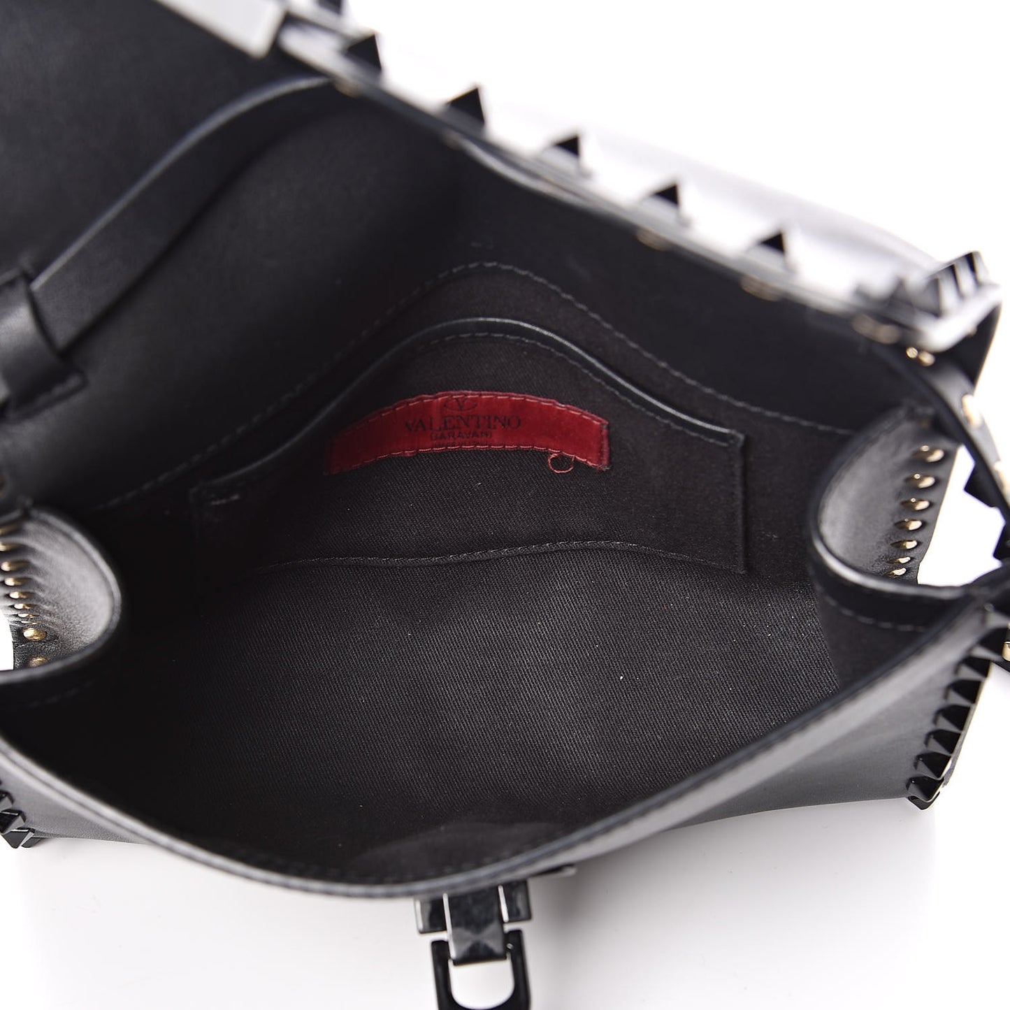 Vitello Monochrome Medium Rockstud Flip Lock Crossbody Bag Black
