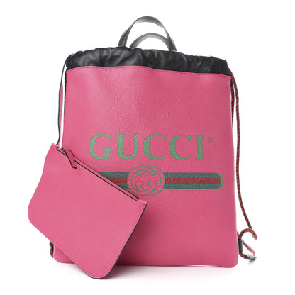 Gucci Grained Calfskin Logo Drawstring Backpack Box Pink Green Black 1 of 9