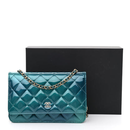 Chanel Shaded Patent Calfskin Quilted Wallet On Chain WOC Green Blue 12 of 12
