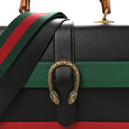 Gucci Calfskin Bamboo Web Large Dionysus Top Handle Bag Black Bright Evergreen Hibiscus Red 9 of 11