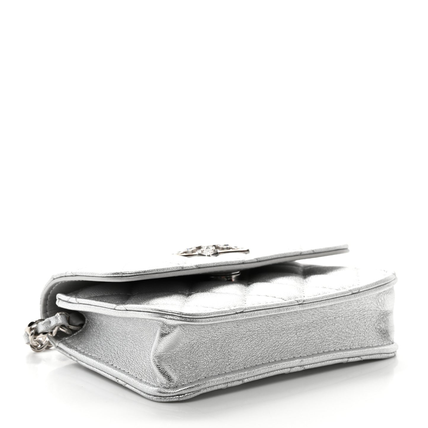 Metallic Goatskin Quilted Star Flap Waist Belt Bag Silver