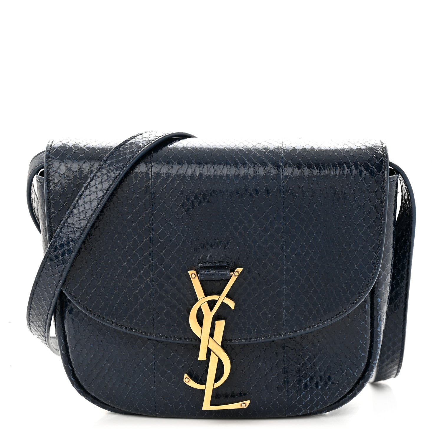 Saint Laurent Snakeskin Small Kaia Satchel Navy 1 of 11