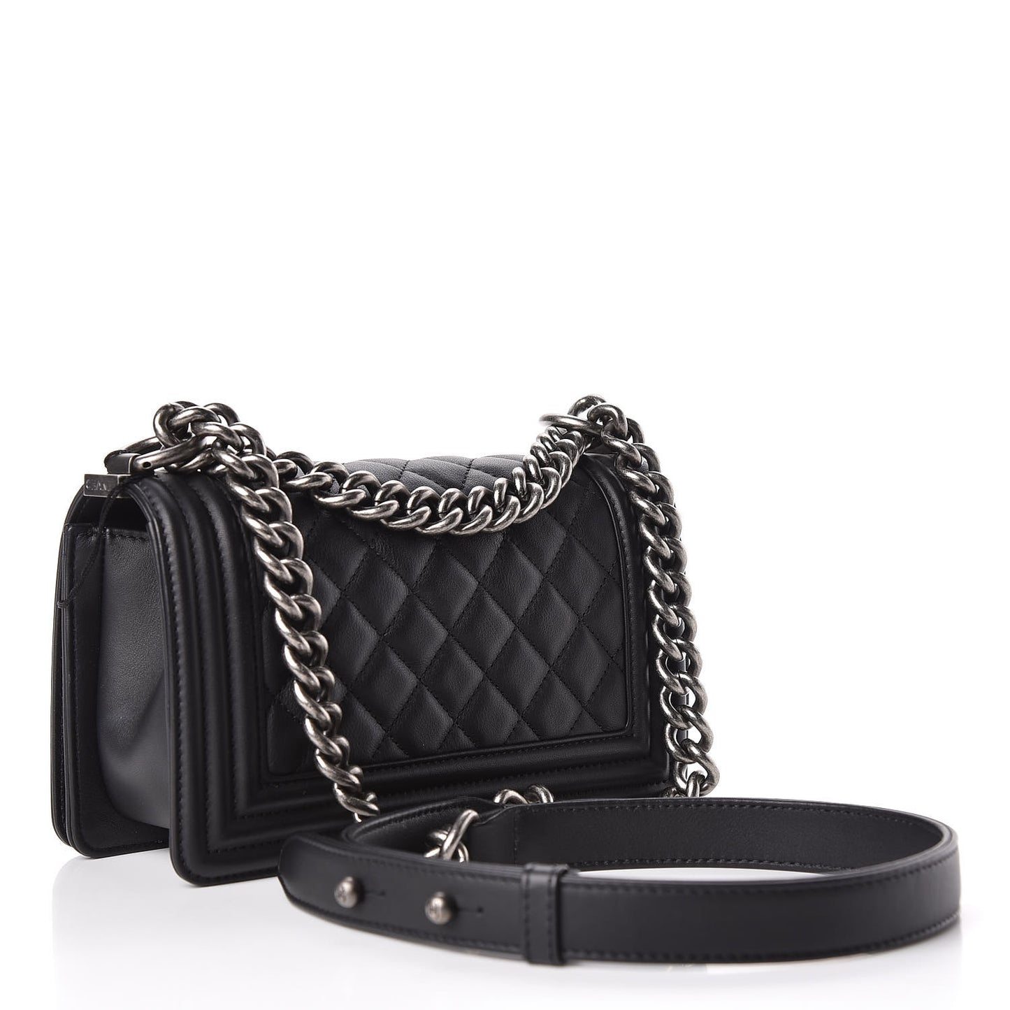 Calfskin Quilted Small Boy Flap Black