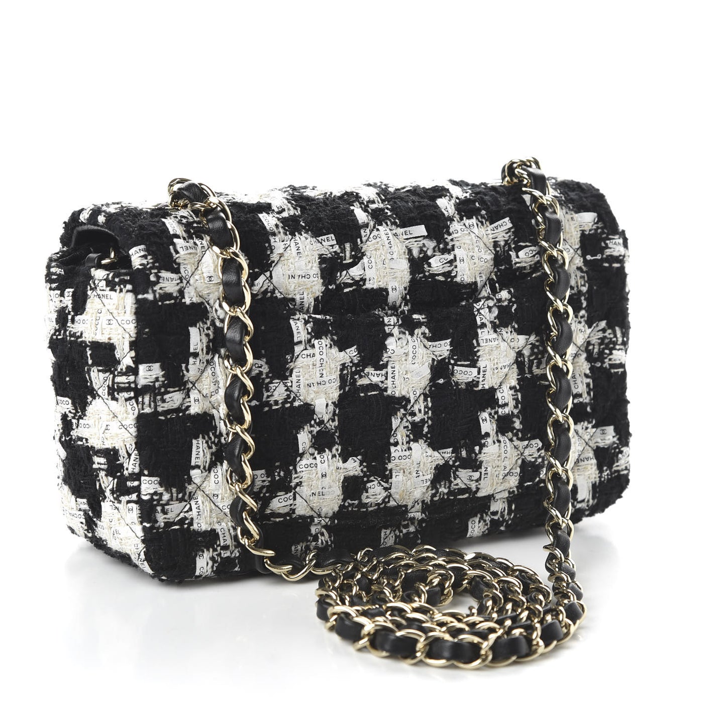 Tweed Quilted Mini Rectangular Flap Black Ecru White