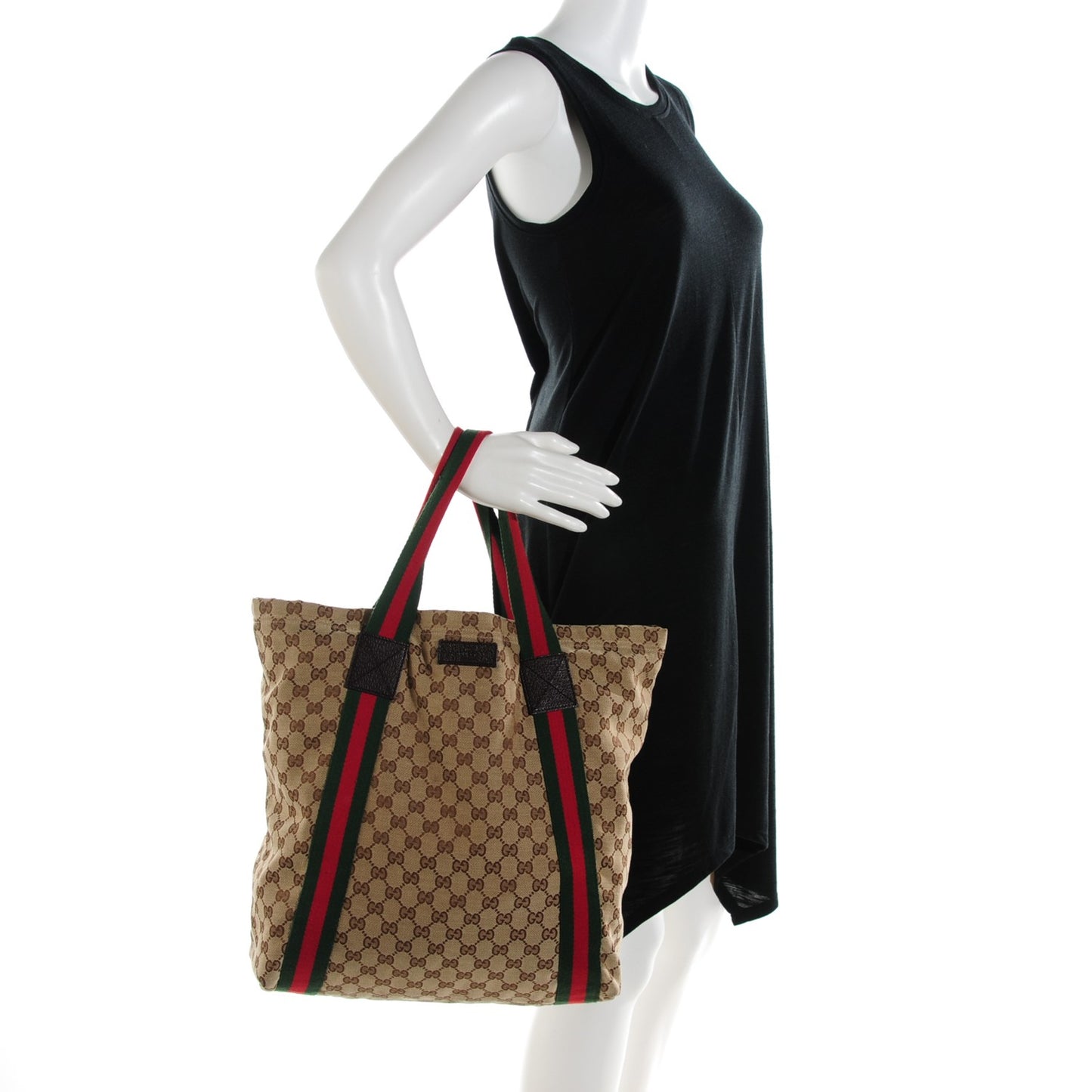 GG Monogram Medium Web Handle Vertical Tote Bag Dark Brown