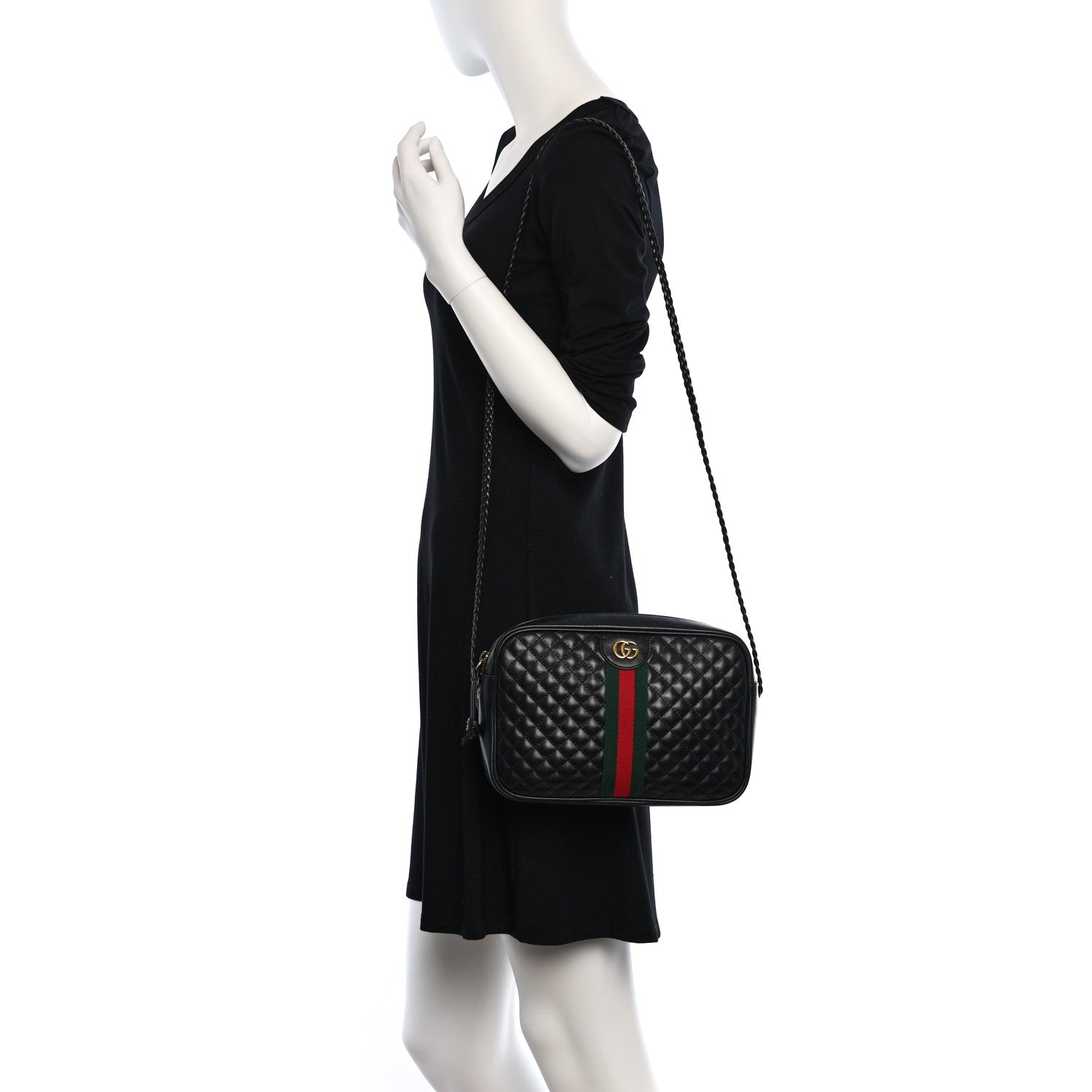 Gucci Calfskin Web Trapuntata Small GG Shoulder Bag Black 3 of 9