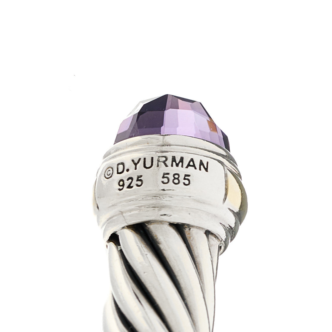 David Yurman Sterling Silver 14K Yellow Gold Amethyst 7mm Cable Classics Bracelet 3 of 3