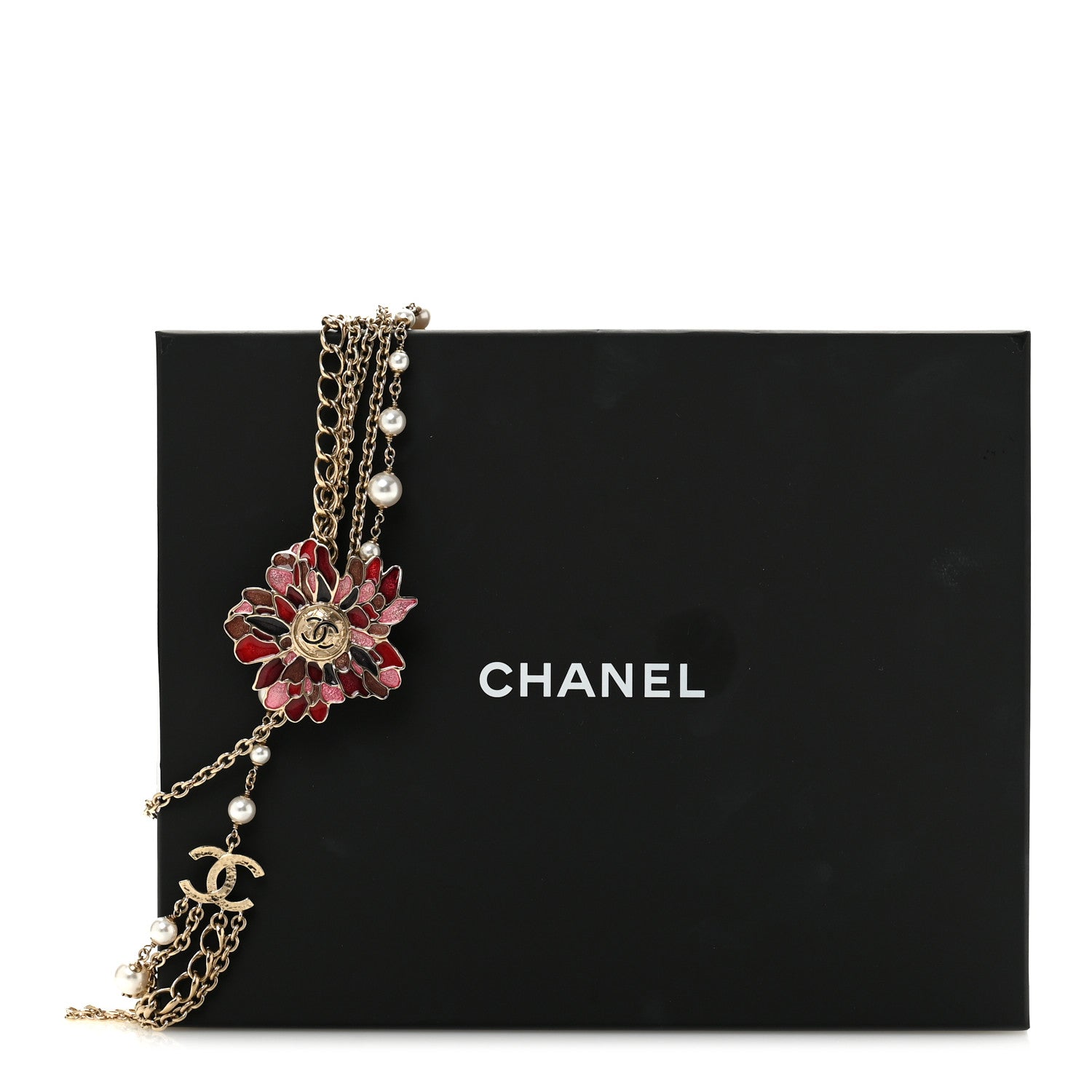 Chanel Resin Pearl Metal CC Camellia Multi Strand Long Necklace Gold Pink Multicolor 6 of 6