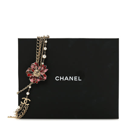 Chanel Resin Pearl Metal CC Camellia Multi Strand Long Necklace Gold Pink Multicolor 6 of 6