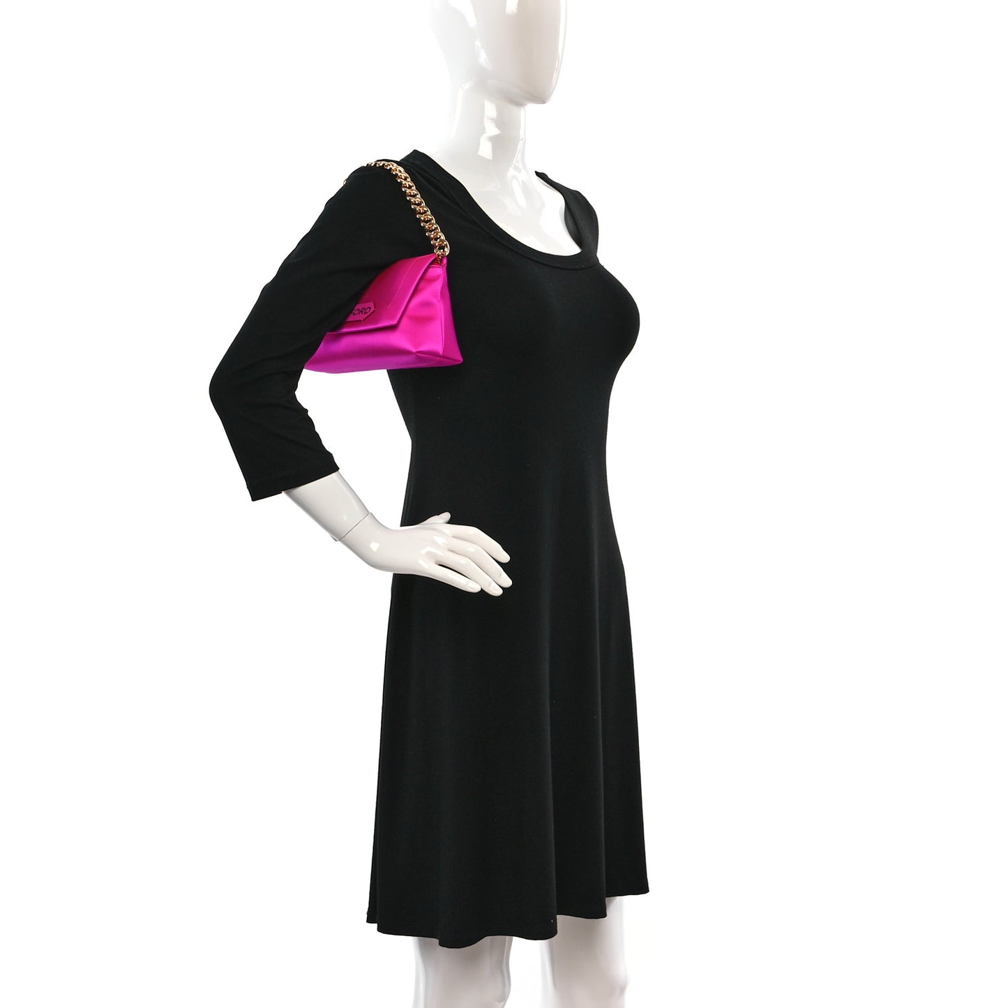 Satin Mini Label Chain Shoulder Bag Hot Pink
