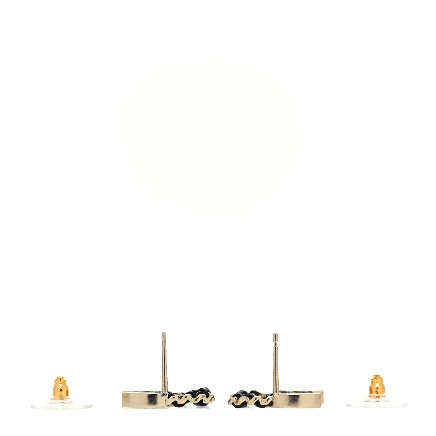 Crystal Baguette Lambskin Chain CC Vintage Allure Stud Earrings Black Gold
