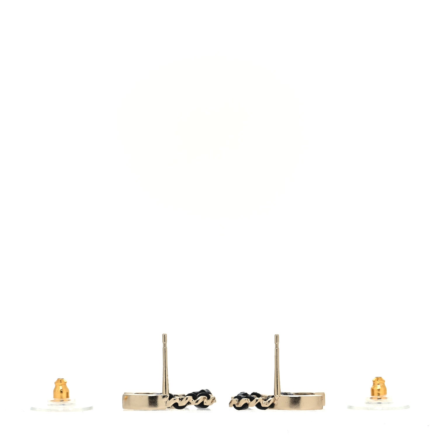 Chanel Crystal Baguette Lambskin Chain CC Vintage Allure Stud Earrings Black Gold 3 of 4