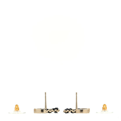 Chanel Crystal Baguette Lambskin Chain CC Vintage Allure Stud Earrings Black Gold 3 of 4