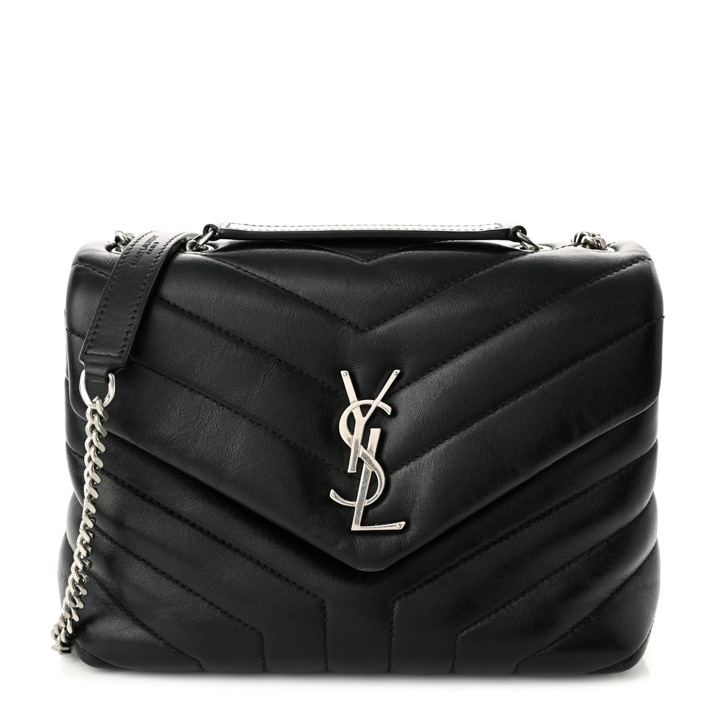 Calfskin Y Quilted Monogram Small Loulou Chain Satchel Black