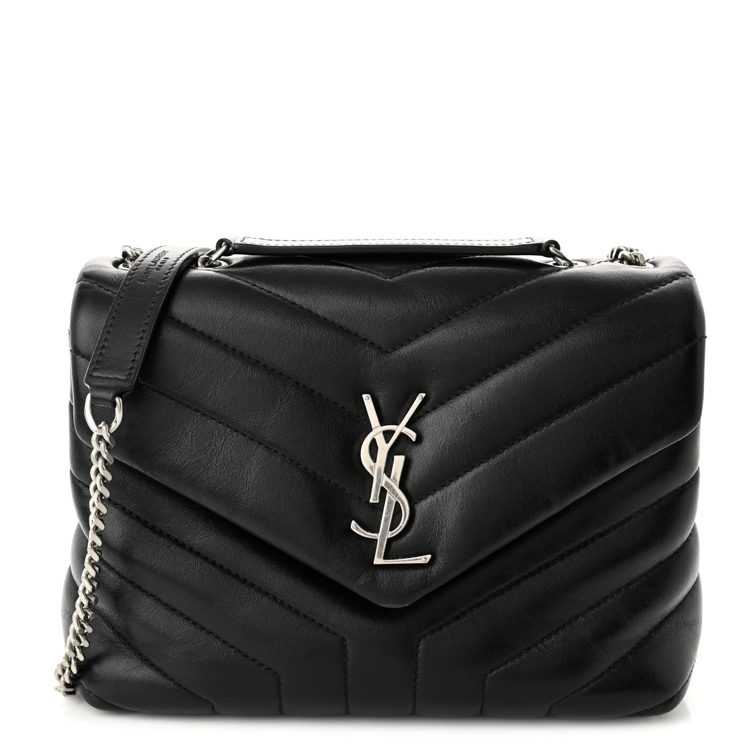 Saint Laurent Calfskin Y Quilted Monogram Small Loulou Chain Satchel Black 1 of 10