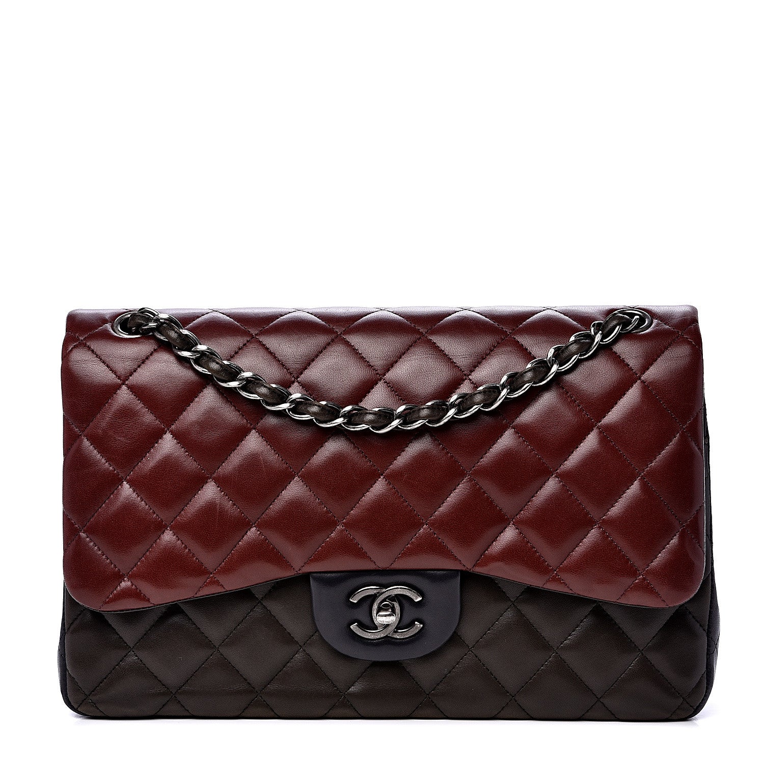 Chanel Lambskin Quilted Jumbo Tri-Color Double Flap Burgundy 1 of 19