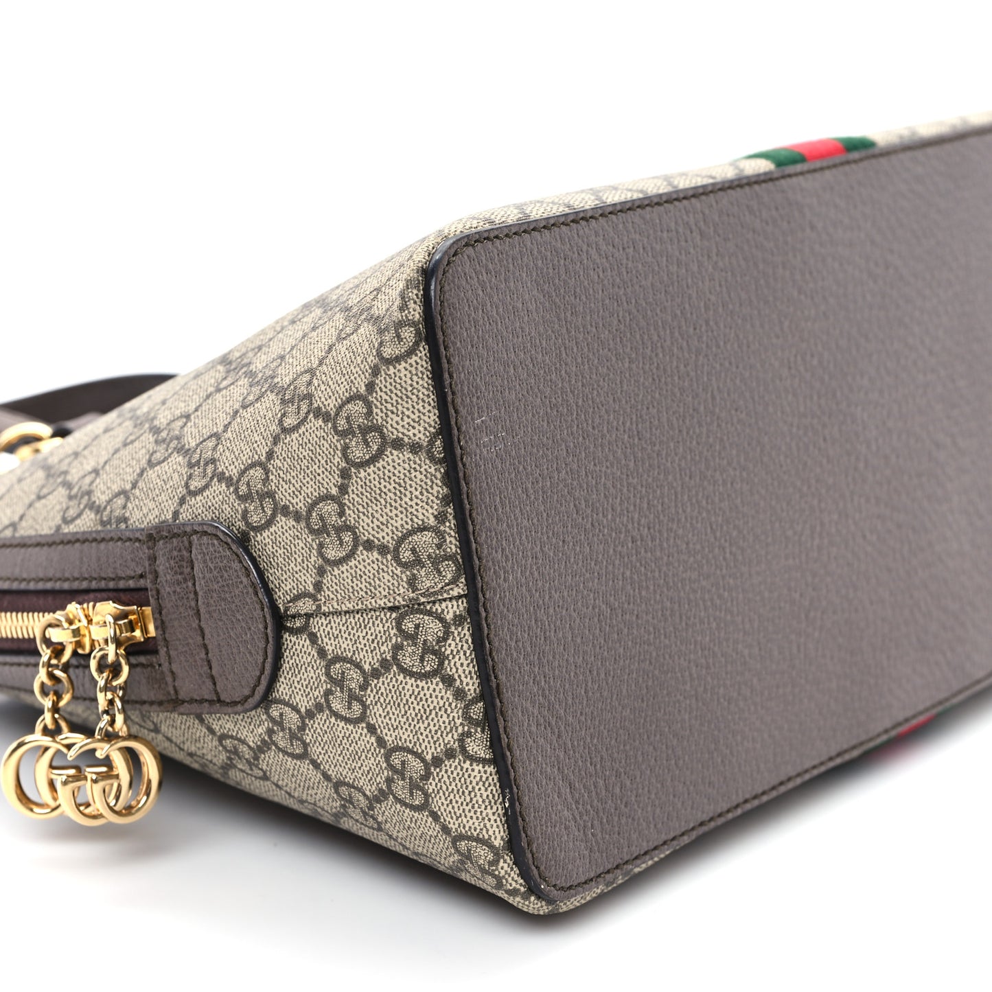 GG Supreme Monogram Web Medium Ophidia Top Handle Dome Bag Brown