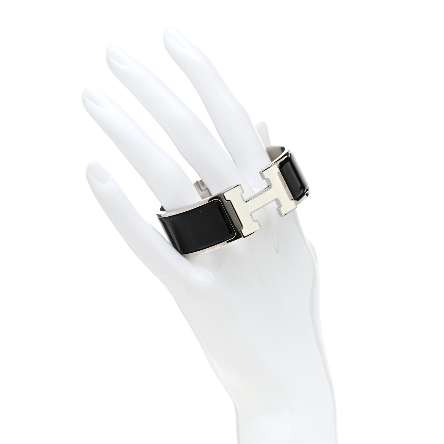 Hermes Enamel Wide Clic Clac H Bracelet GM Black White 2 of 5