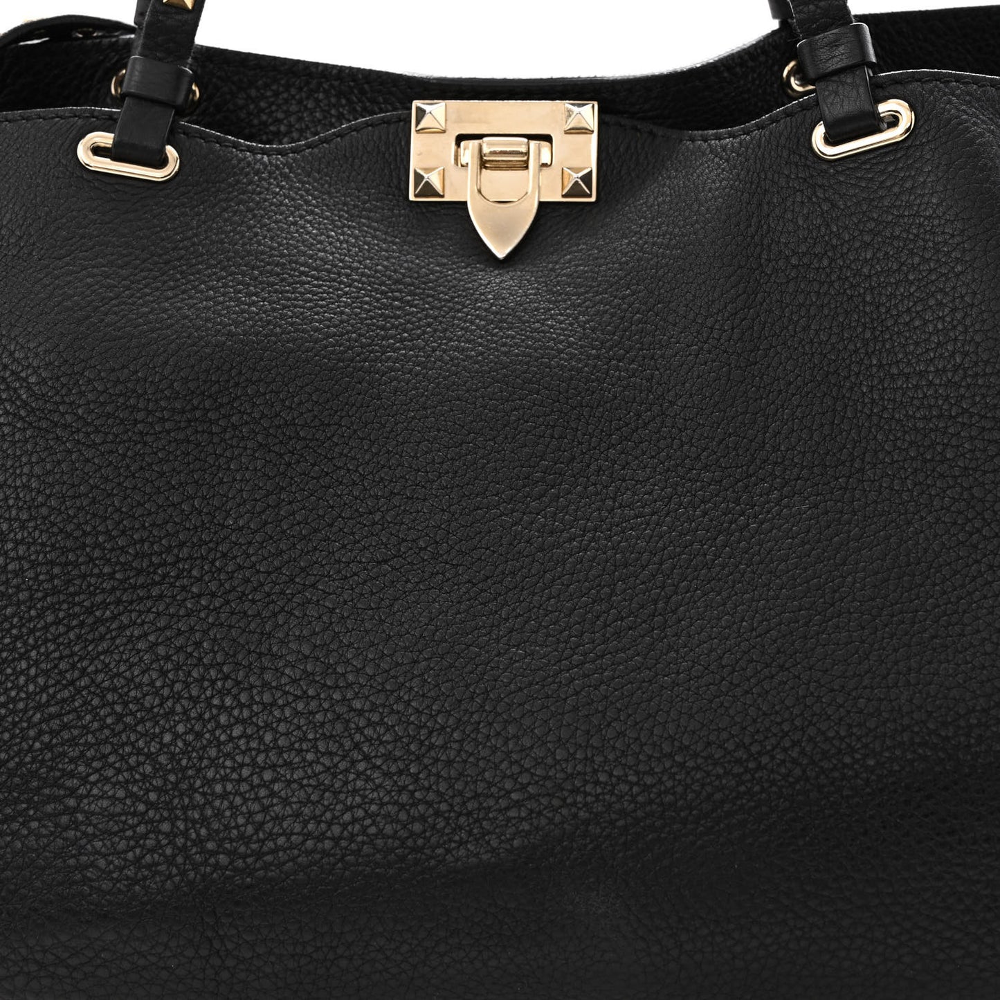 Pebbled Calfskin Medium Rockstud Tote Black