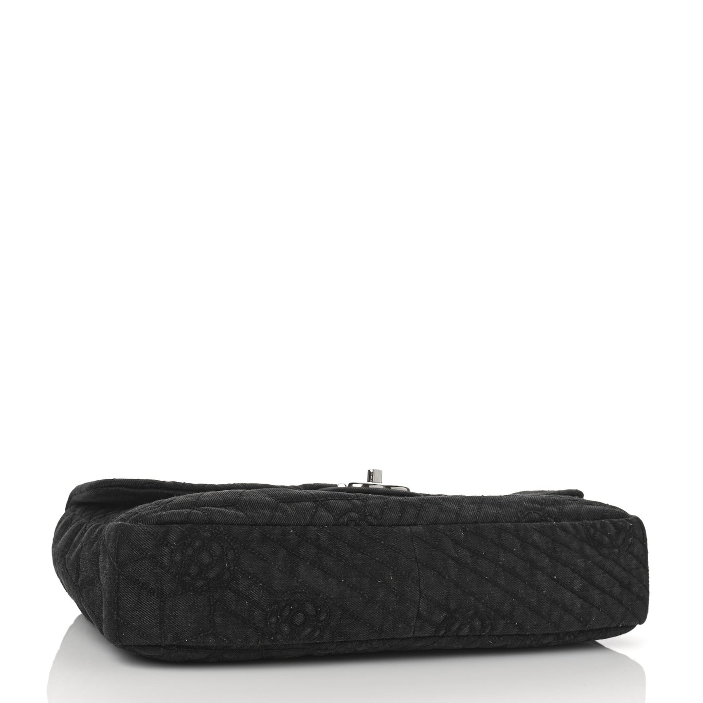 Denim Camellia Embroidered Large Flap Black