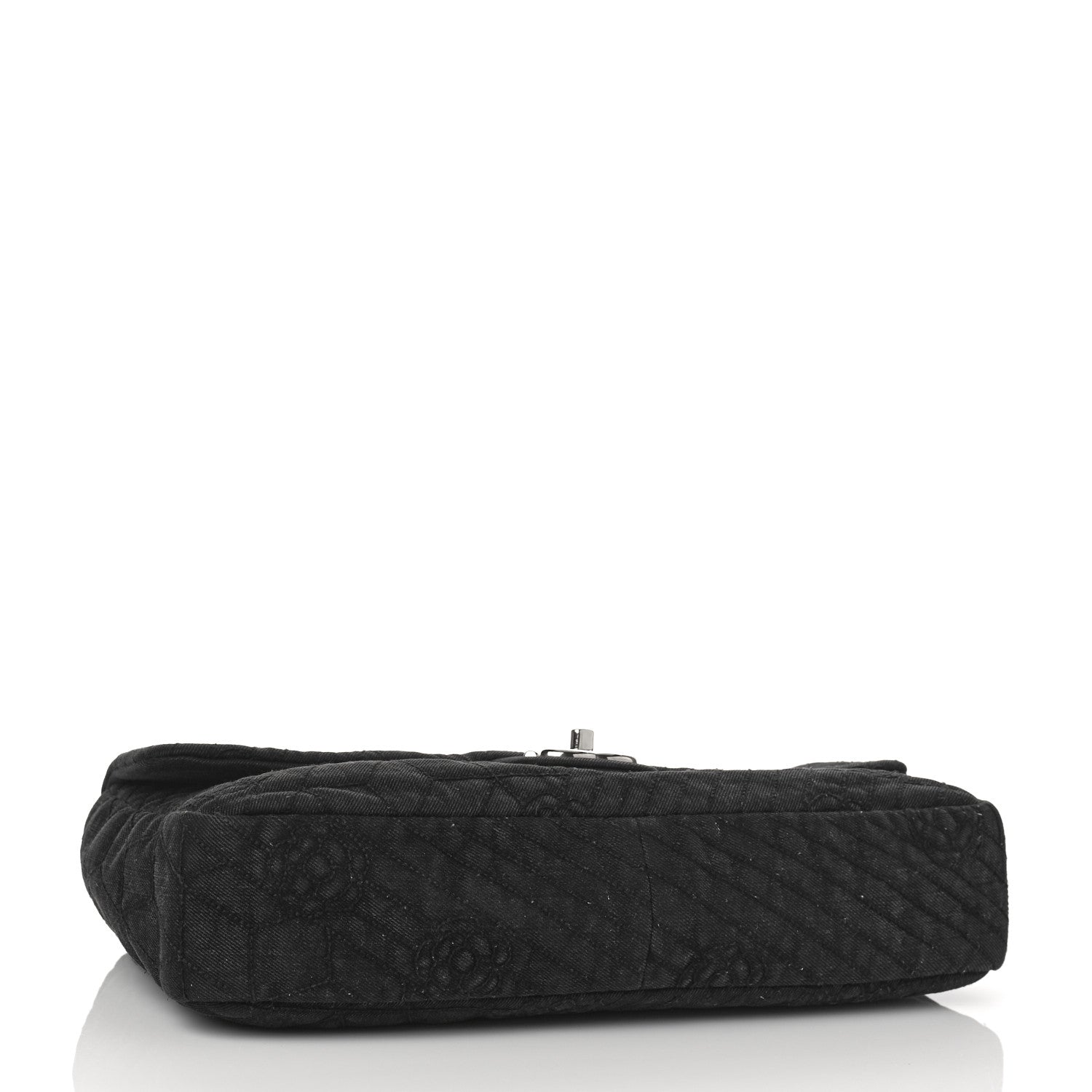 Chanel Denim Camellia Embroidered Large Flap Black 4 of 9