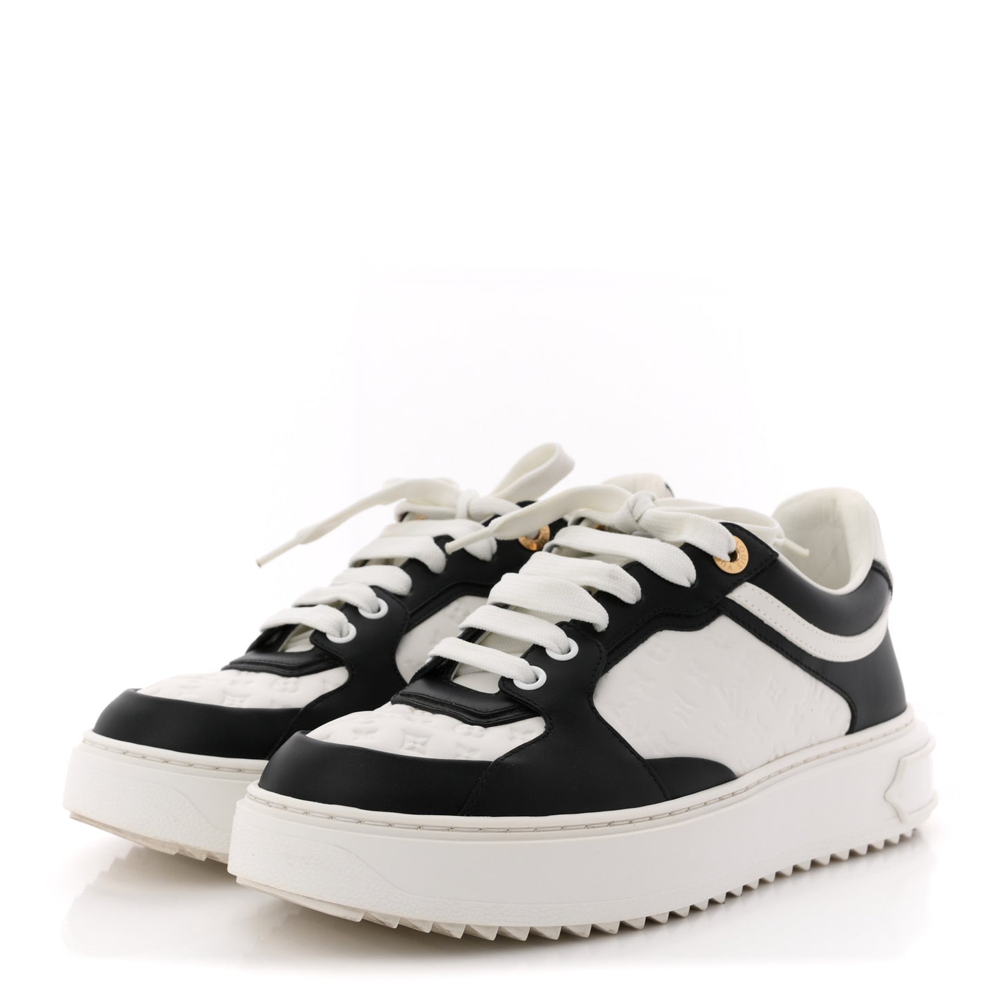 Monogram Embossed Calfskin Time Out Sneakers 38 White Black