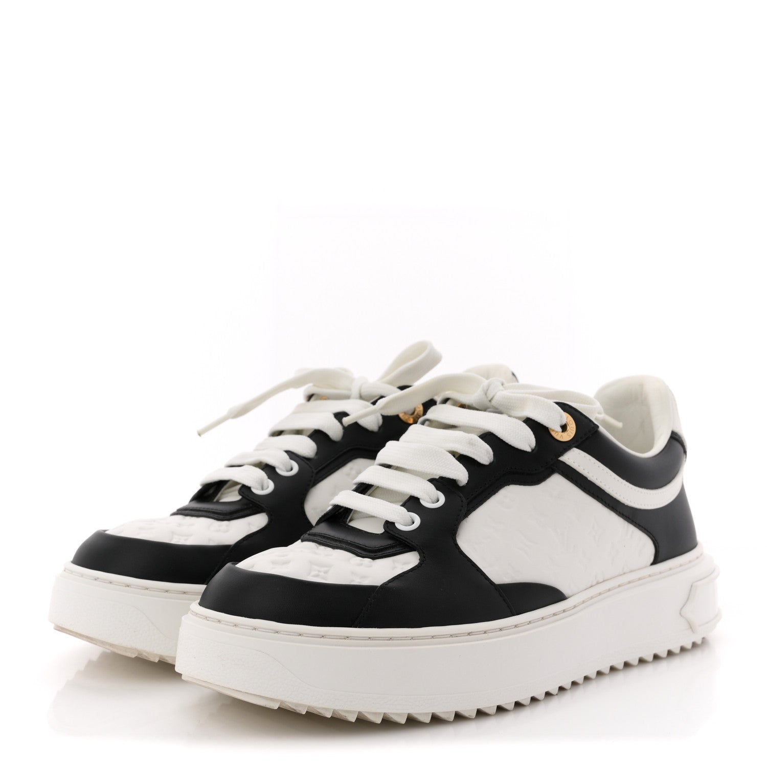 Louis Vuitton Monogram Embossed Calfskin Time Out Sneakers 38 White Black 4 of 12