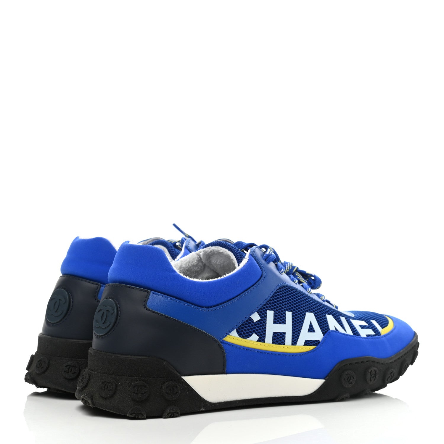 Chanel Calfskin Mesh Lycra Womens Logo Sneakers 40.5 Royal Blue 4 of 8