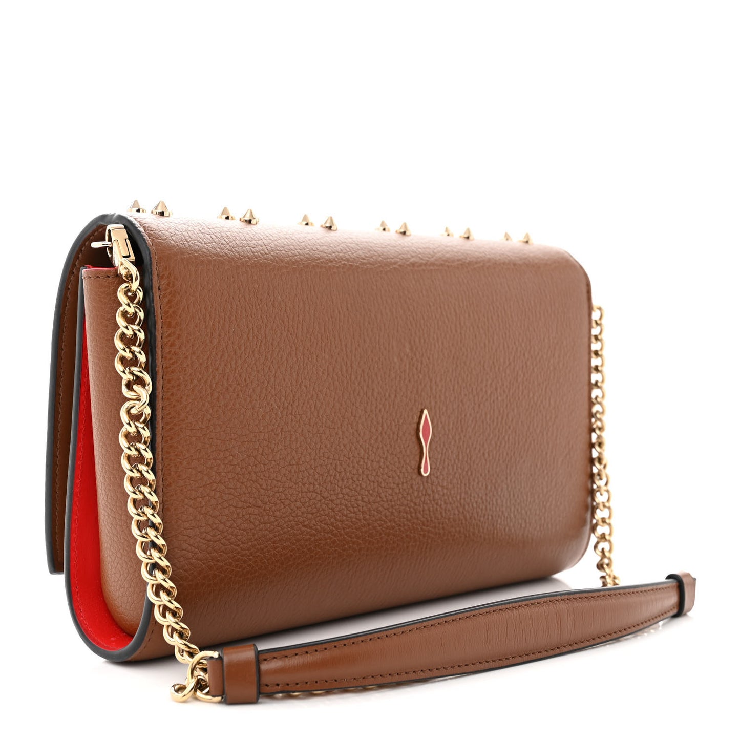 Calfskin Spikes Loubinthesky Paloma Clutch Biscotto