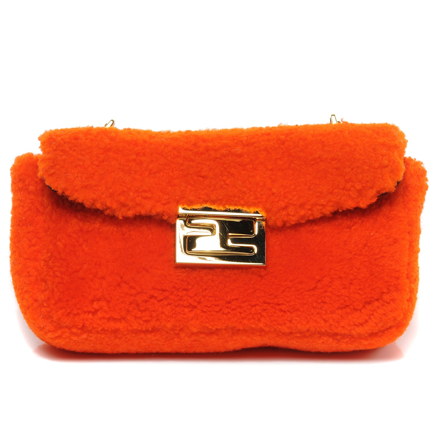 Shearling Nappa Mini Be Baguette Shoulder Bag Arancio Black