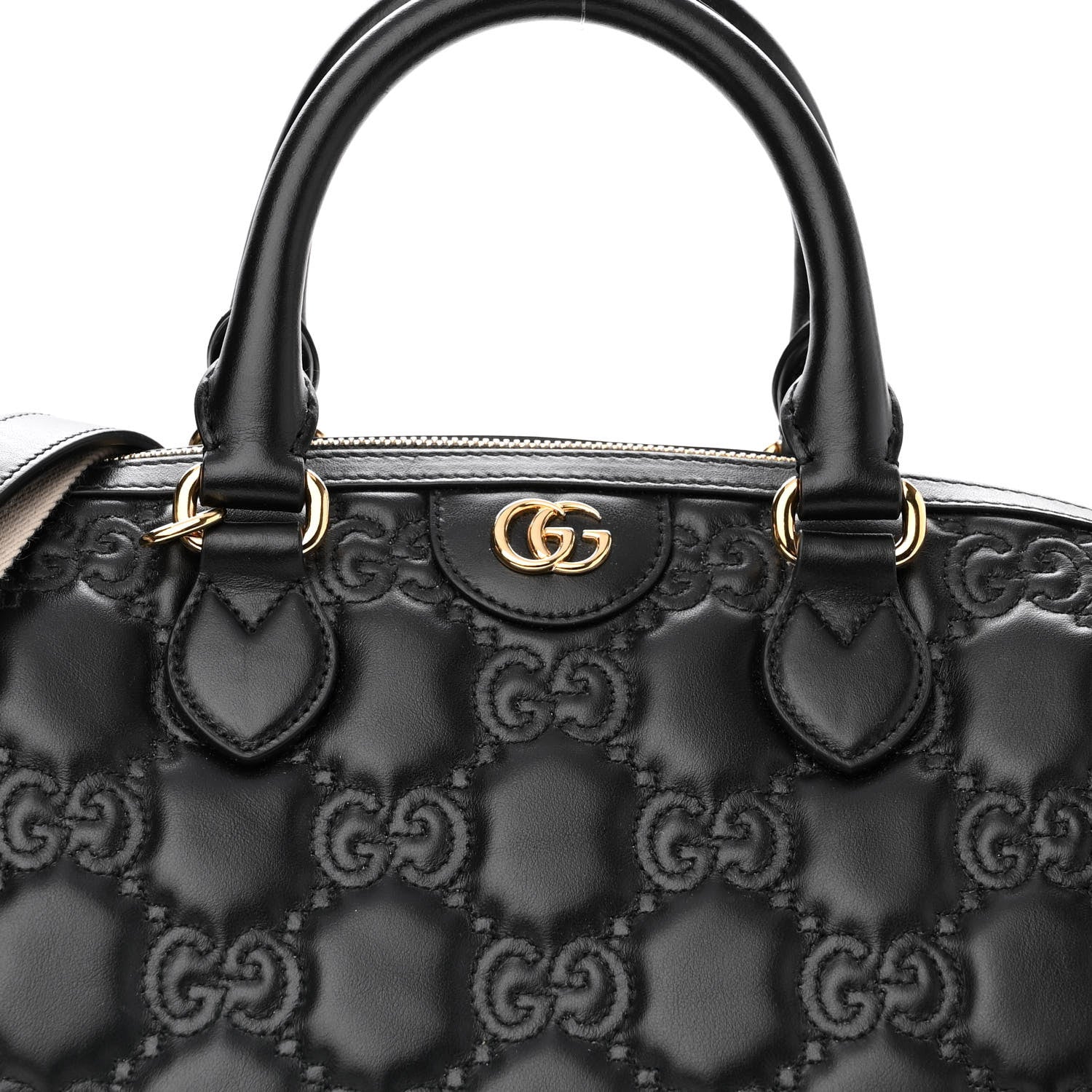 Gucci Calfskin GG Matelasse Medium Bowler Bag Black Natural 8 of 10