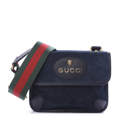Gucci Suede Web Small Neo Vintage Double Flap Messenger Bag Blue 1 of 10