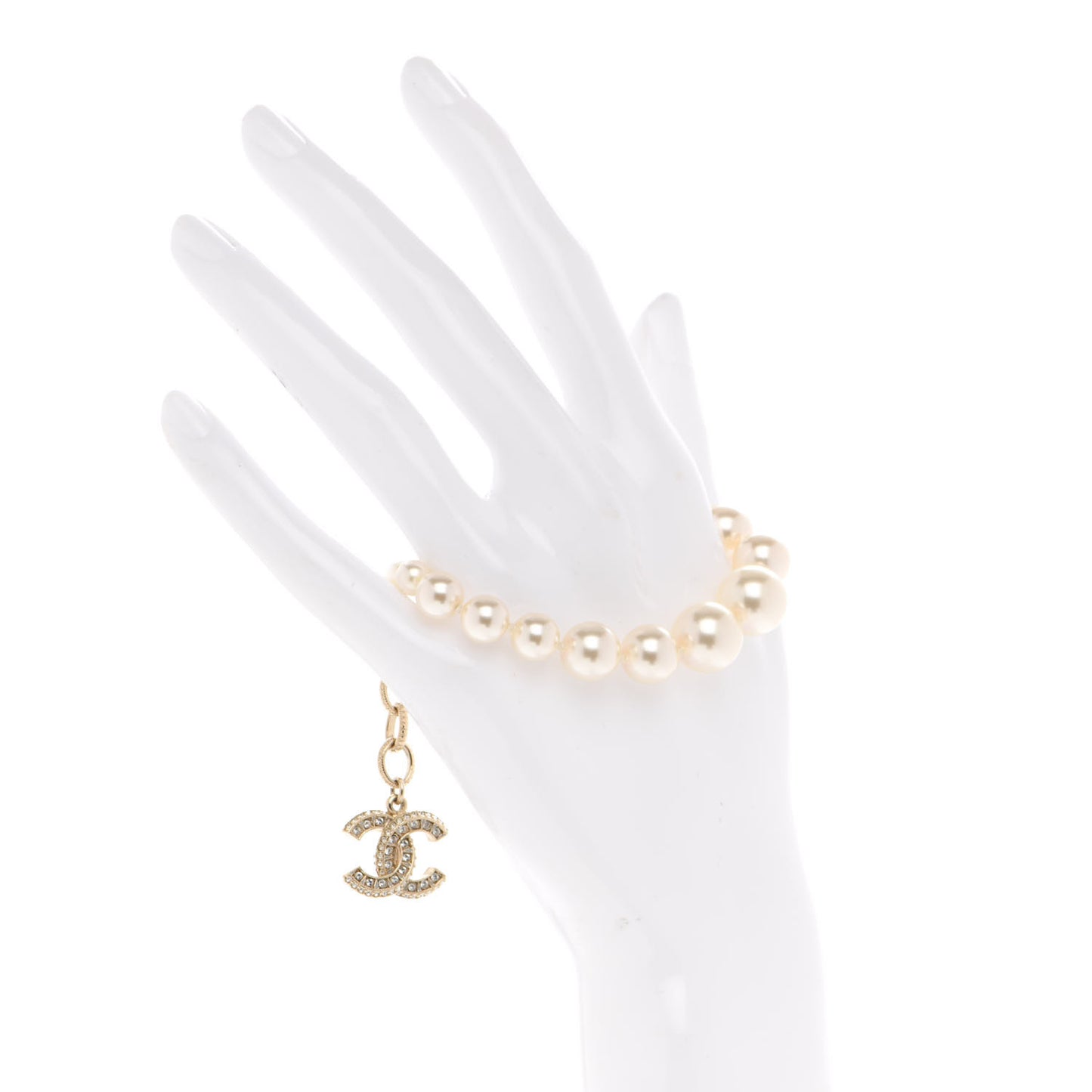 Graduated Pearl Crystal CC Bracelet Gold